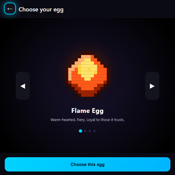 Display Pet egg selection with four pet families